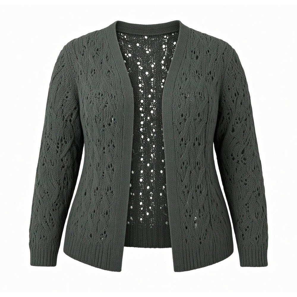 Motherhood Maternity Gray Open Knit Cardigan Size L Lace Pointelle Long Sleeve